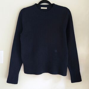 Celine Triomphe 100% merino wool crew neck sweater in navy blue